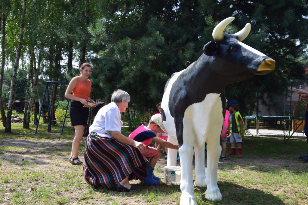 Warsztaty mleko i jego przetwory, dojenie krowy w Gospodarstwie Agroturystycznym Dolina Bobrów